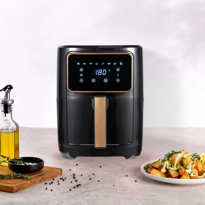 Фритюрниця без масла Bergner Copperly, 1800W, 6.9L, 8 програм, керамічне покриття, 80-200°C, таймер 30 хв