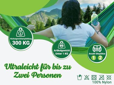 Гамак ZOLLNER 300x200 см зелений - ультралегкий подвійний, дихаючий, швидковисихаючий з сумкою