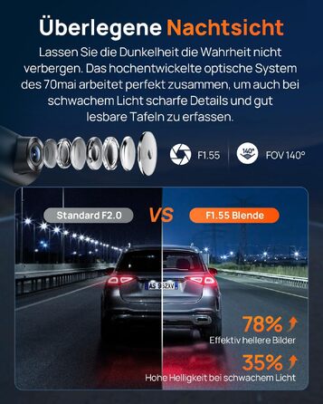 Автомобільний відеореєстратор 70mai M310 Plus 4K з цілодобовим моніторингом паркування, чорний