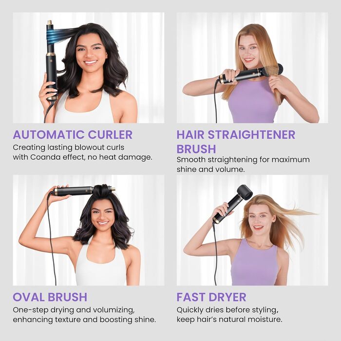 Фен-щітка 5 в 1 Haarstyler 1000W: Airbrush, локони, об'єм, негативні іони, чорний