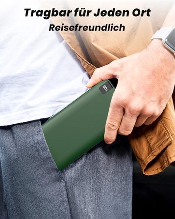 Power Bank Riapow 26800mAh: Швидка зарядка USB-C, 4 порти, LED-дисплей, для смартфонів та планшетів (зелений)