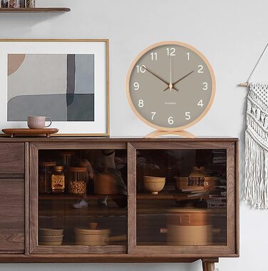 Maxspace Table Clock Analog, 21cm Wood Battery-Powered, Silent (No Ticking) for Bedroom Office Living Room Decor Modern
