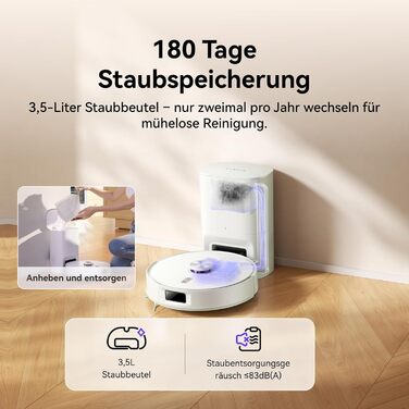 Робот-пилосос NARWAL Freo S з функцією миття підлоги, 8000Pa, 8N тиск, станція самоочищення 3.5L, LDS-лазерна навігація та 3D-картування, керування через додаток, для килимів/шерсті домашніх тварин