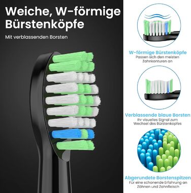 Електрична зубна щітка YUNCHI C2 з 40000 VPM, звукова щітка для дорослих, зарядка USB-C, 55 днів роботи від акумулятора, 5 режимів чищення, таймер 2 хвилини, 8 насадок, дорожній футляр, чорна YUNCHI C2