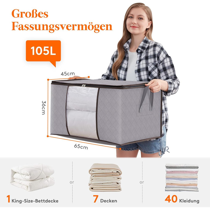 Коробки для зберігання постільної білизни та одягу Lifewit, 6 шт, 105л, сірі - органайзери для під ліжко, для переїзду