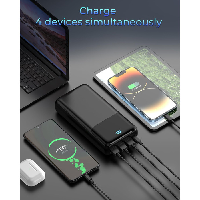Power Bank 50000mAh з швидкою зарядкою 30W, USB-C, 4 виходи/2 входи, LED-дисплей. Зовнішній акумулятор для iPhone, Android, планшетів