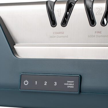 Електричний точило для ножів Messerschärfer – 2-ступенева система шліфування, для кухонних та керамічних ножів, з кутозапобіжником, професійний (Білий/Синій)