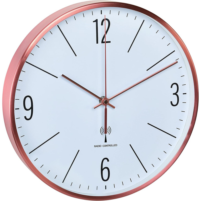 TFA Dostmann Analog Wall Clock, 60.3534.55, 30cm, energy-efficient metal frame, quiet movement, modern design, with glass cover (Copper)