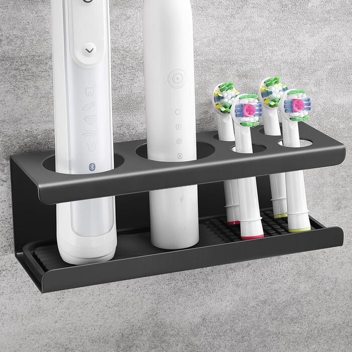 Тримач для електричної зубної щітки, нержавіюча сталь, настінний, без свердління, чорний | Тримач для насадок