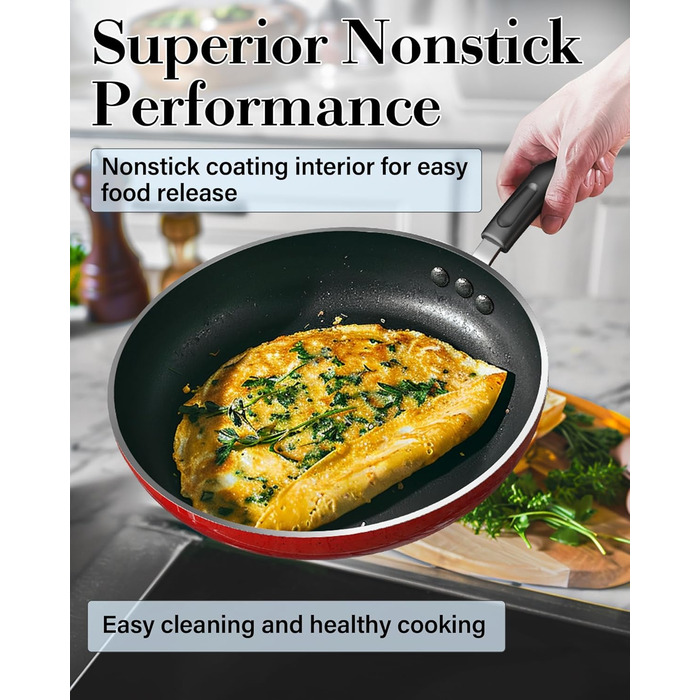 Cook N Home набір антипригарних сковорідок 3 шт, 20/25/28 см, мармурово-червоні, для індукційних плит