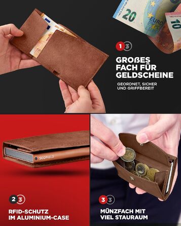 Шкіряний чоловічий гаманець SF SCOFIELD Duality Magflip Slim з RFID захистом та монетницею, коричневий (Vintage Brown - Caramel Brown)