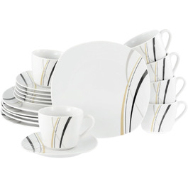 CreaTable Серія Square City Line, 12-piece Geschirrset для 6 осіб, порцеляновий сервіз, придатний для миття в посудомийній машині та мікрохвильовій печі, преміум-якість (кавовий сервіз на 18 осіб)