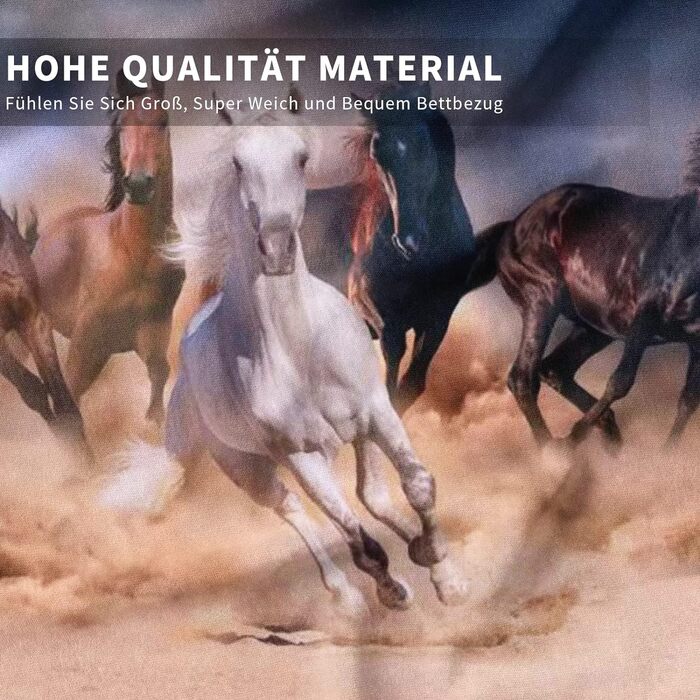 Комплект постільної білизни JEFFEL Horse 135x200 см, дитяча постільна білизна, кінський мотив 3D мотив тварини, мікрофібра, дуже м'яка, дитячий комплект постільної білизни з підковдрою та наволочкою (220x240cm, Horse-2) 220x240cm Horse-2