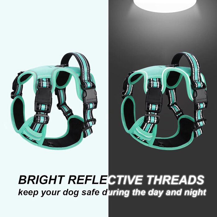 Нашийник для собак No-Pull, грудна шлейка для маленьких, середніх та великих собак - м'яка, дихаюча, регульована, світловідбиваюча, проти потягування з м'яким тримачем (L, блакитний)
