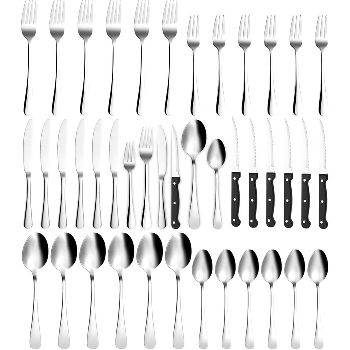 Xespis Cutlery Set, 6 Person, 36-Piece Stainless Steel Cutlery Set, with Steak Knives, Elegant Dining Cutlery, High-Gloss Polished and Dishwasher Safe, including Knife, Fork, and Spoon, for Home, Party, Restaurant