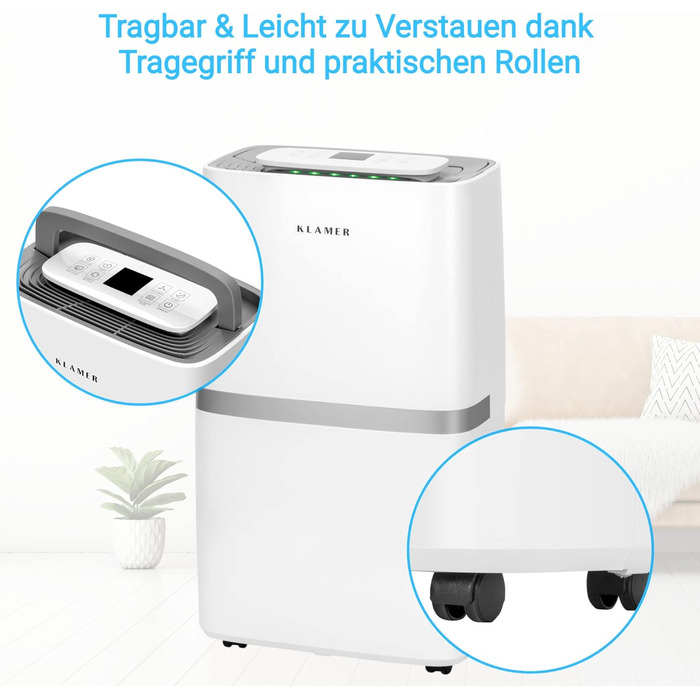 Електричний осушувач повітря KLAMER 25L, потужність 420W, продуктивність 195 м³/год, збір води до 5,5 л