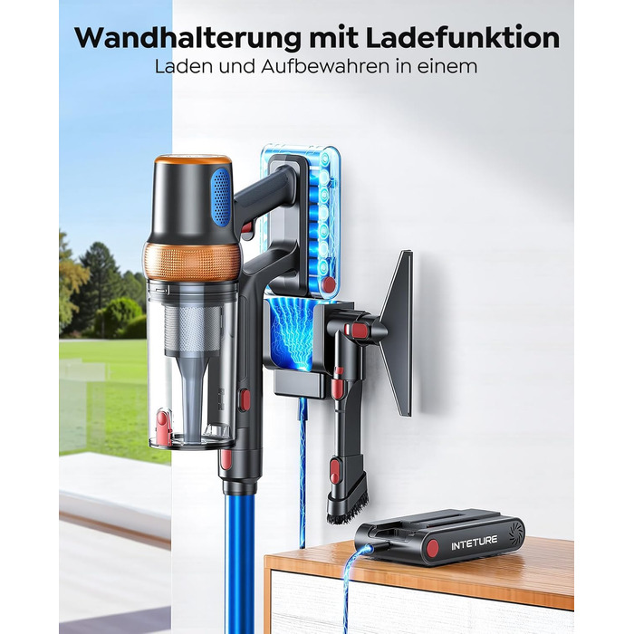 Бездротовий акумуляторний пилосос 600W/50KPA/65хв з док-станцією, для дому та авто, блакитний