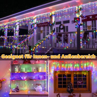 Ланцюжок прикрас з LED-підсвічуванням Ollny Eisregen, 15м, 600 LED, для зовнішнього використання, з пульт дистанційного керування, вологостійкий, 8 режимів, тепле біле світло, для балкона, даху, вікна, дому, огорожі (кольоровий)