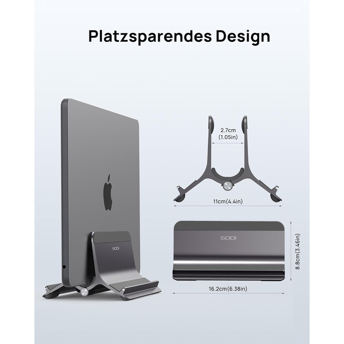 Підставка для ноутбука SODI вертикальна, автоматична, з алюмінію, для MacBook Pro/Air, ноутбуків, планшетів, телефонів (сіра)