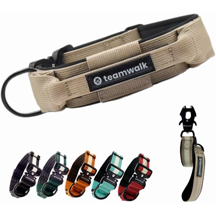 Teamwalk® Преміум нашийник для собак - з магнітною ручкою, світловідбиваючими смугами, кишеню для AirTag, індивідуальне регулювання, м'яке ущільнення, міцний замок, з відповідним поводом, ЛЕГШИЙ, Зелений (Розмір S(4см), Бежевий)