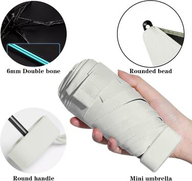 Компактний дощовий парасолька, маленький UV-парасолька, вітростійкий парасолька з капсульною ручкою, портативний парасолька для чоловіків та жінок (білий)