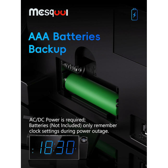 Цифровий будильник з проєктором та великим LED-дисплеєм, Mesqool