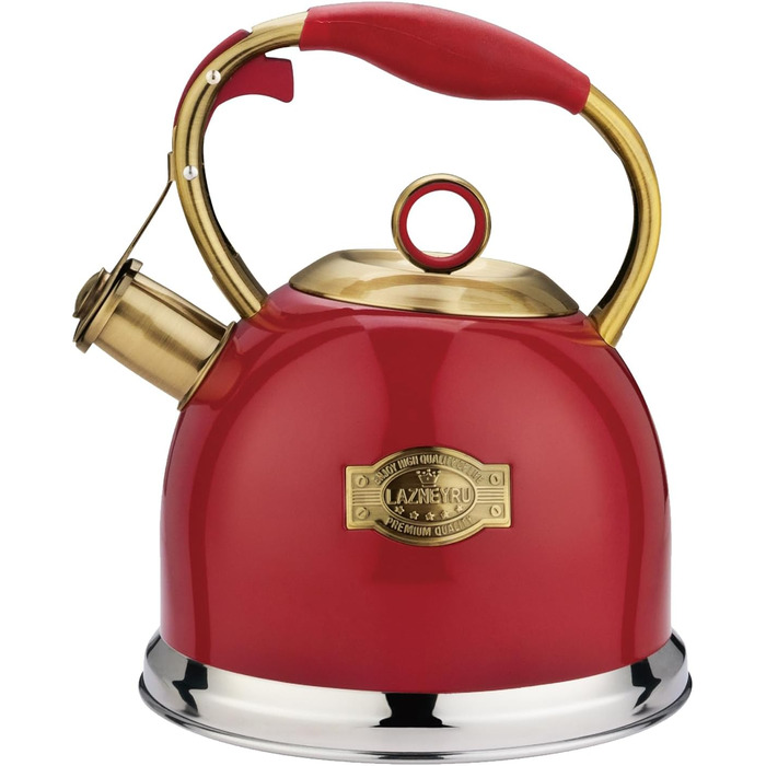 Чайник-свисток 3л з нержавіючої сталі, з термостійкою ручкою, для індукційних плит (червоний)