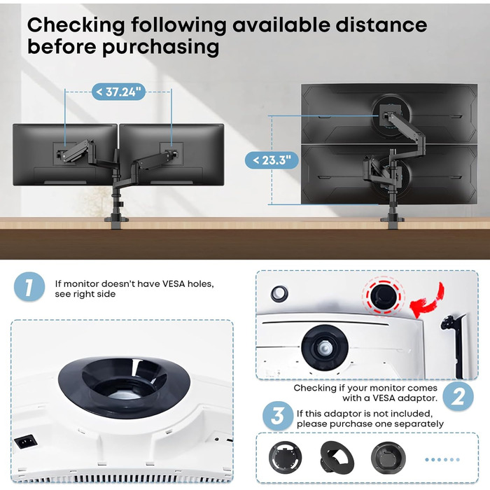 Підставка для монітора PUTORSEN для 2 моніторів, 17-49 дюймів, газ-амортизатор, регулювання висоти, поворот, VESA 75/100mm, чорний