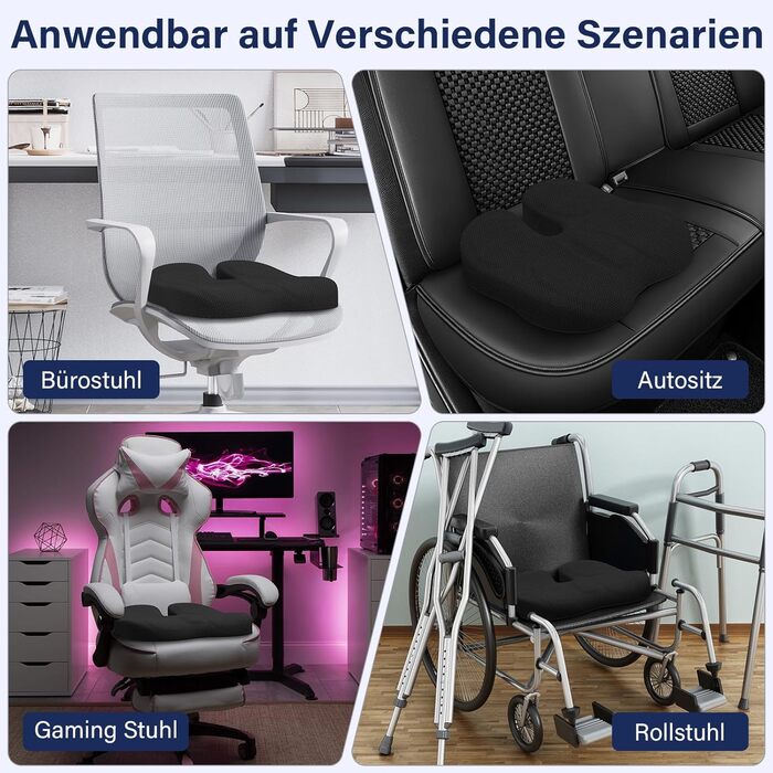 Ортопедична подушка для сидіння Juspota: комфорт та підтримка для офісу та автомобіля. Зменшує навантаження на куприк, розслаблює, чорного кольору.