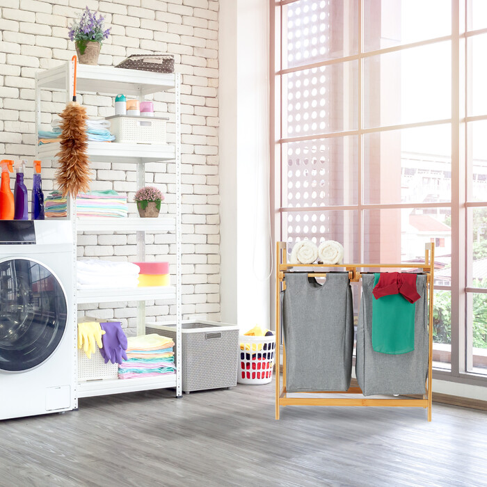 Relaxdays Laundry Basket with 2 Compartments and Storage
