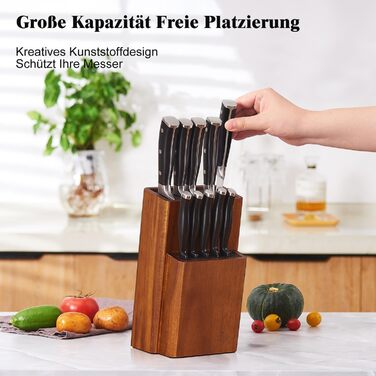 ENOKING Knife Block without Knives, Acacia Wood Knife Block, Knife Holder with Removable Plastic Bristles, Universal Wooden Knife Block for the Kitchen Counter