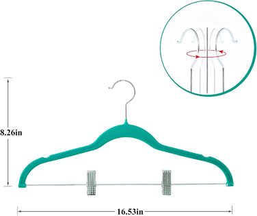 Преміум велюрові плечики VECELO з металевими кліпсами, антиковзкі та компактні, з 1 чарівним плечиком та 2 тримачами для краваток, ідеальні для жінок та чоловіків, 20 шт. (20-PACK, блакитно-зелений/Відтінок раю)