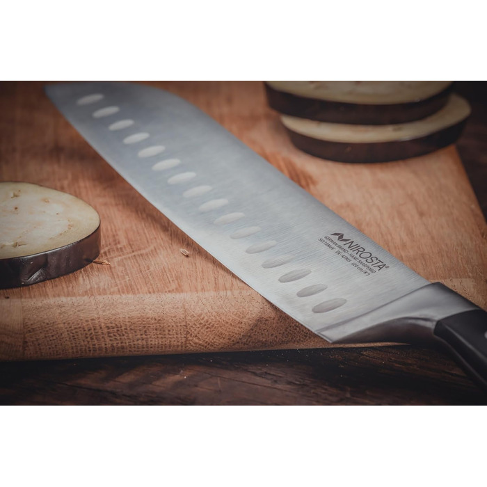 Ніроста Trinity – професійний ніж Сантоку з нержавіючої сталі 34 см, ручне заточування, з захистом пальців