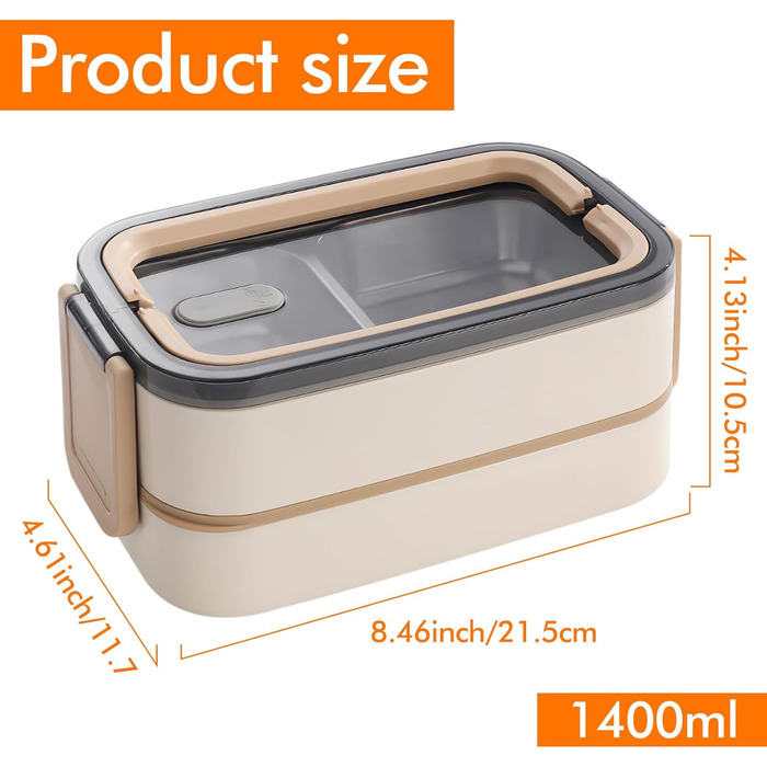 Бенто-бокс ланчбокс 2 ящики з відділеннями: Преміум ланчбокс для дорослих з нержавіючої сталі, без BPA, з посудом, ідеальний для подорожей, підходить для мікрохвильової печі, бенто-бокс для дорослих, Meal Prep