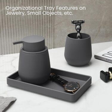 Сучасний набір для ванної кімнати AJEUNGAIN сірого кольору: мильниця, стакан для зубної пасти, піднос. 3 предмети.