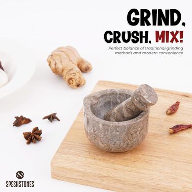 Набір ступка та товкачок з каменю, 7,6 см, ручної роботи, для кухні, спецій та декору