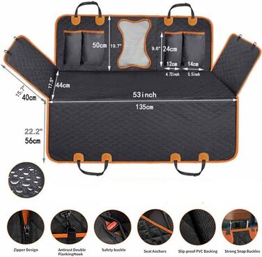 Чохол на автокрісло для собак, захист для сидіння, водовідштовхувальний, нековзний, захист заднього сидіння для собак та дітей, 135 x 150 см