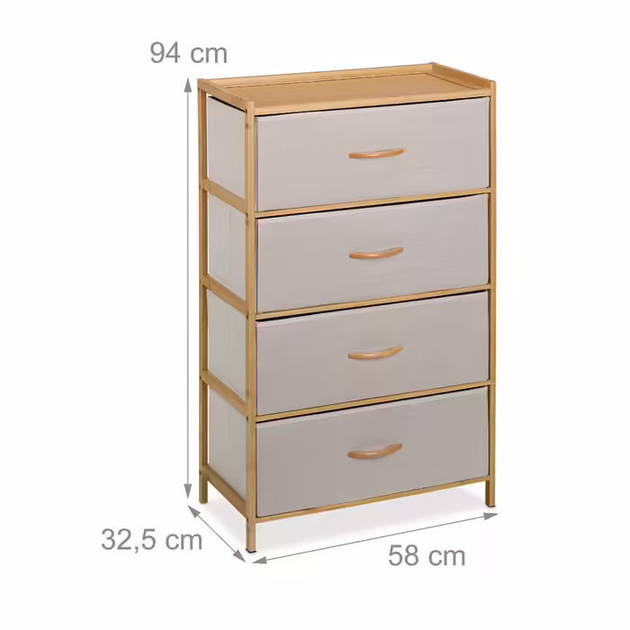 Relaxdays Bamboo Chest of Drawers, 4 Drawers