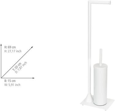 Набір для туалету WENKO Hella: тримач туалетного паперу та щітки, пофарбований сталь, білий матовий, 15 x 69 x 20 см