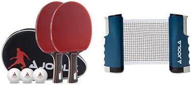 JOOLA Table Tennis Set - 2 Paddles, 3 Balls, Case - Red/Black (Duo Pro Set with Net)
