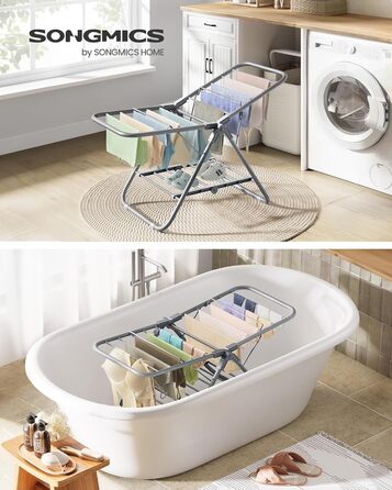 SONGMICS Сушарка для білизни складна, металева, 2-х крила, 44 x 101 x 54 см, білий (Taubengrau)