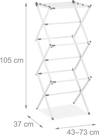 Розкладний сушильник для білизни Relaxdays з 11 стійками на 6 рівнях, 105x73x37 см, металевий, білий