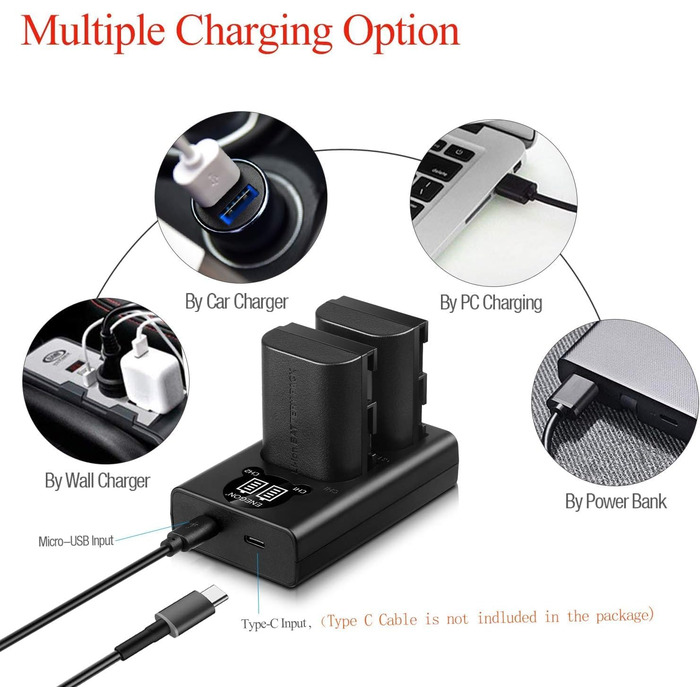 Запасний акумулятор ENEGON LP-E6 (2 шт.) та розумне LED Dual USB зарядне пристрій для Canon LP-E6, LP-E6N та Canon EOS 5D Mark II/III/IV, 5DS, 5DS R, 6D, 7D, 7D Mark II, 60D, 70D, 80D та інші камери 2 x LP-E6 акумулятори + 1 x Dual LED зарядне пристрій