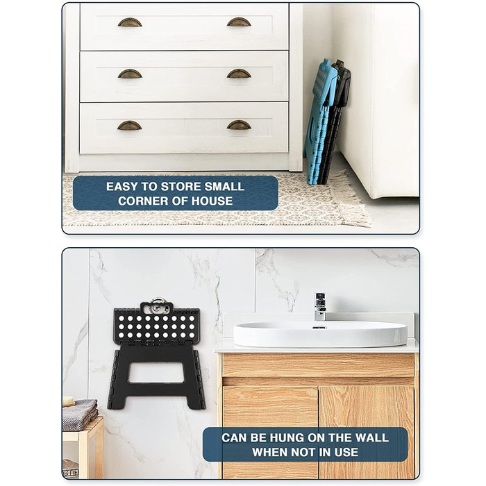 Складний табурет HOUSE DAY 22см, 2 шт. Чорний. Стійкий, антиковзкий, легкий, для дітей, кемпінгу, пікніка, дому