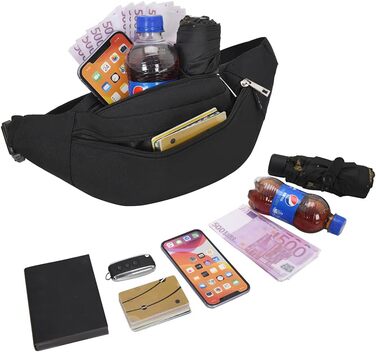 Чоловіча та жіноча поясна сумка на пояс, сумка через плече, Doggy Bag, для активного відпочинку, спорту, подорожей, кемпінгу, фітнесу, велосипеда, чорна