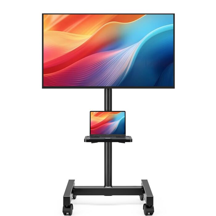 Мобільна стійка для телевізора Hemudu на колесах для LCD/LED ТВ 23-60 дюймів, регульована за висотою з полицею для ноутбука, до 35 кг, VESA до 400x400 мм