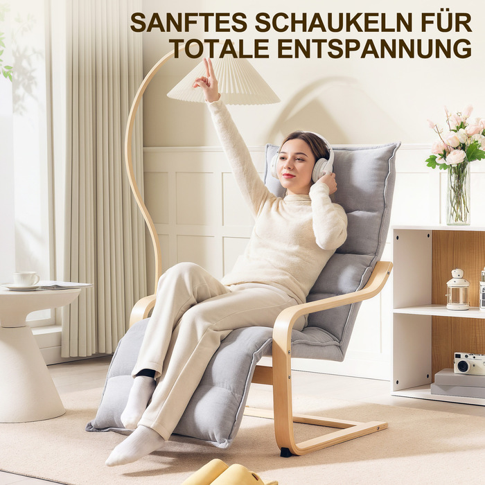 HOMCOM Lounger Chair with Adjustable Footrest, Velvet-Look for Living Room Rocking Chair with Armrests, Recliner, Reading Chair Light Grey | Aosom