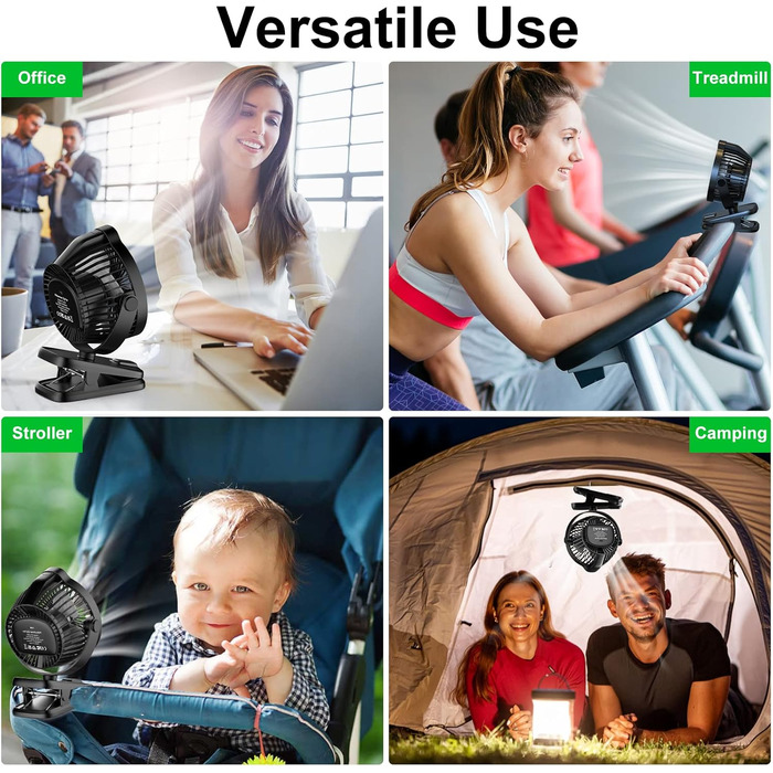 Портативний міні-вентилятор Minthouz з кліпсою, 8000mAh, 5 швидкостей, тихий, для дому, офісу, кемпінгу, дитячої коляски