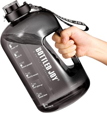 Sports Water Bottle, 1 Gallon/ 3.5L Water Bottle with Time Markings, Leak-Proof, Reusable & BPA-Free Water Bottle with Handle & Cleaning Brush for Gym, Office