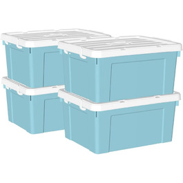 Cetomo 65 l x 6 Plastic Storage Box, Carry Case, Organizer Container with Sturdy Lid and Secure Locking Buckles, Stackable, 6 Pieces, Blue with Buckle (35L*4)